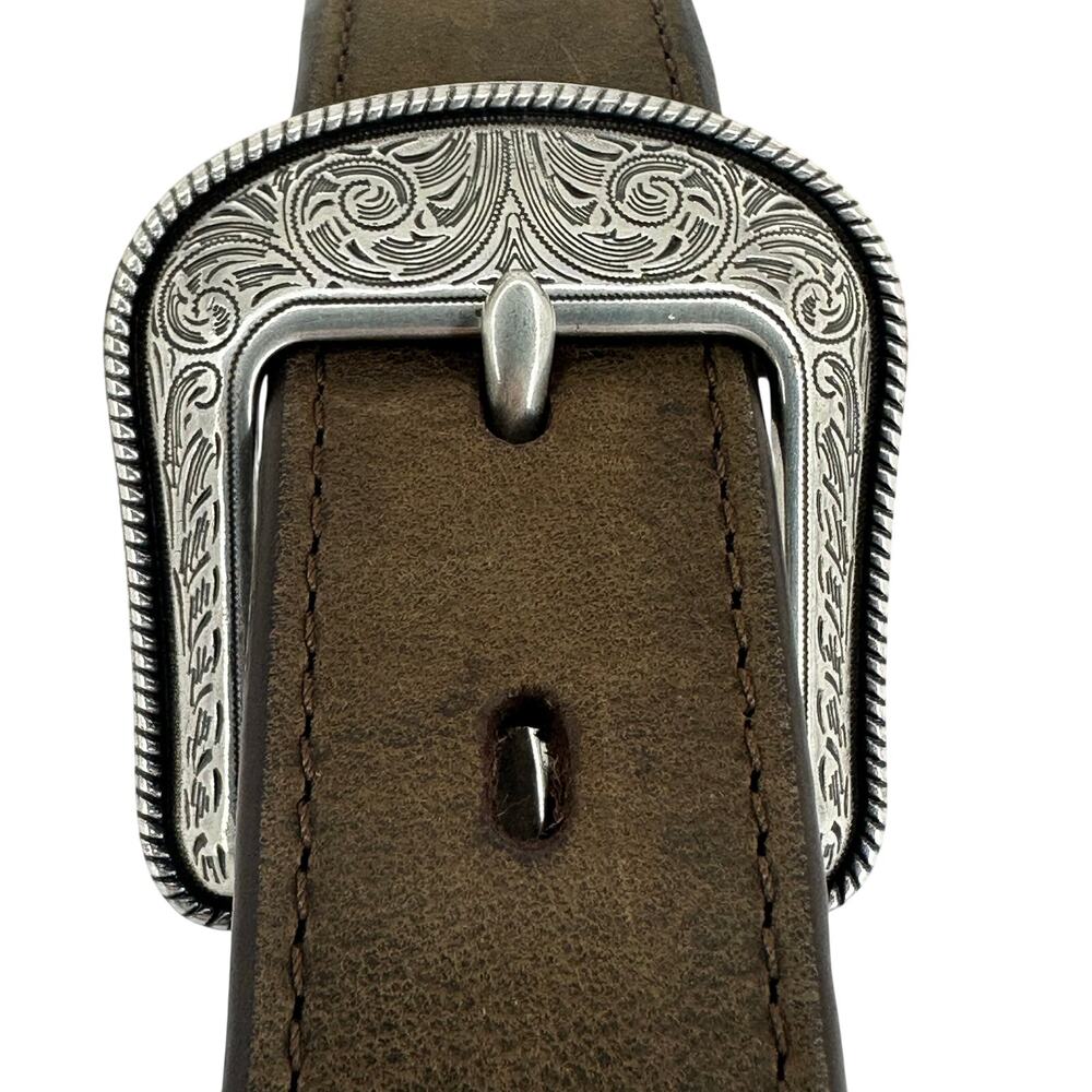 3D Brown Leather Belt Youth D1492 Size 24 Silver Toned Buckle Western Rodeo